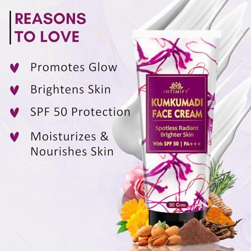 Intimify Kumkumadi Face Cream For Glowing Skin | Enriched With Kumkumadi, Rosemary, Turmeric | Suits All Skin Types 50 Gm