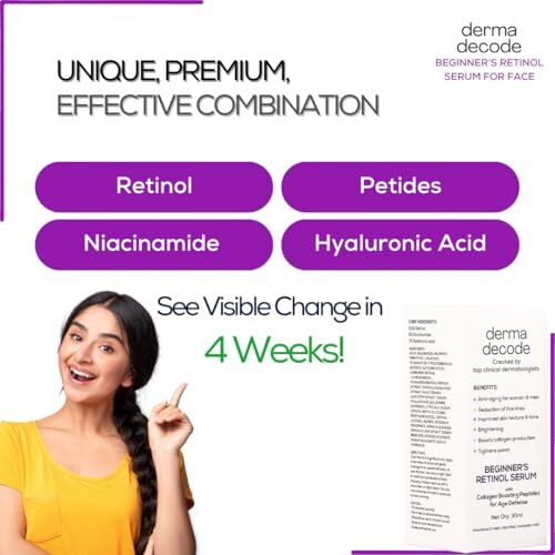 Derma Decode 0.5% Retinol Face Serum - Anti Aging For Beginners, 30 Plus, 40 Plus|Collagen Boost, Reduces Wrinkles, Skin Lift & Firming - Retinol Night Serum For Youthful Skin - 30Ml (Pack Of 1)