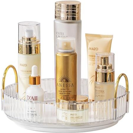 Inovera (Label) Plastic 360 Rotation Cosmetic Round Makeup Display Case (1 Tier, Transparent)