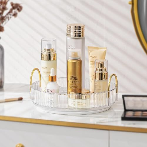 Inovera (Label) Plastic 360 Rotation Cosmetic Round Makeup Display Case (1 Tier, Transparent)