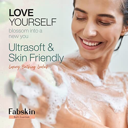 Fabskin Luxury Back Bathing Loofah With Wooden Handle For Men And Women | Pack Of 1 | Loofah For Back Bathing With Handle | Back Bathing Loofah Brush | Back Scrubber For Bathing (Peach)