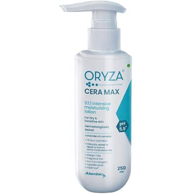 Oryza Ceramax Intensive Moisturizing Lotion 250 Ml | For Dry & Sensitive Skin | Non-Comedogenic & Paraben Free | With 5 Ceramide & Hyaluronic Acid | 72 Hours Long Hydration Pack Of 1 - By Alembic Pharma