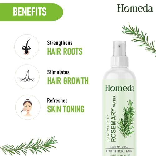 Homeda Rosemary Hair Spray, Rosemary Water For Hair Growth, Rose Mary Water Spray, Roj Meri Hydrosol, Rose Merry Mist With Spray Bottle, Roseberry Steam Distilled Reviver 100% Pure Natural (200 Ml)