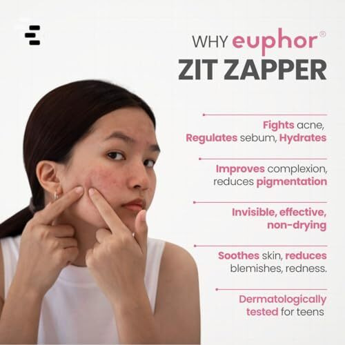 Euphor Teens | Acne Spot Corrector | Zit Zapper Gel | Soothing, Invisible And Non-Drying | Anti-Acne, Blackhead Remover | Oily And Acne-Prone Skin | 2% Salicylic Acid, Neem Extract, Zinc Pca, Niacinamide | Peg-Free, Paraben-Free, Sulphate-Free | For 15Yr+ | 15Ml