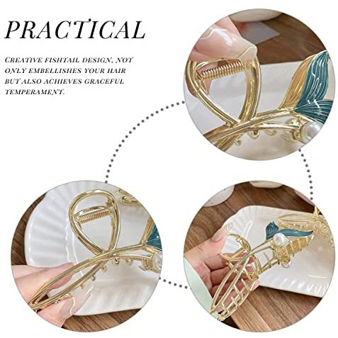 Palay Hair Claw Clip For Women Large Stylish Mermaid Pearl Hair Clip Clutcher Ladies Non-Slip Metal Hair Jaw Clips, Strong Hold Elegant Bun Hair Styling Clamp Hair Accessories Gift