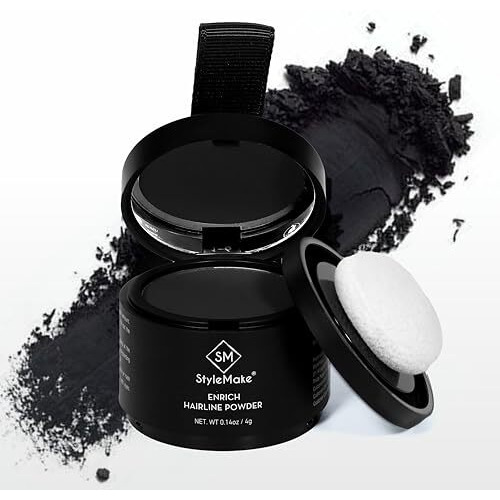 Stylemake Enrich Hairline Powder For Women & Men | Root Touch Up For Grey Hair | Toppers | Cover-Up Powder | Instantly Covers Loss, Patches, And Grey On Beard (Black, 4 G)