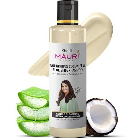 Khadi Mauri Herbal Nourishing Coconut & Aloe Vera Shampoo | Prevents Hairfall, Boosts Shine | Ideal For Men & Women | Sles & Paraben Free | 210 Ml