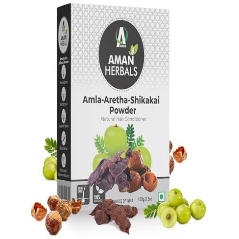 Aman Herbals - 100% Organic Amla Reetha Shikakai Powder For Hair | 3-In-1 Natural Hair Cleanser | Hair Powder Pack Of 200Gm