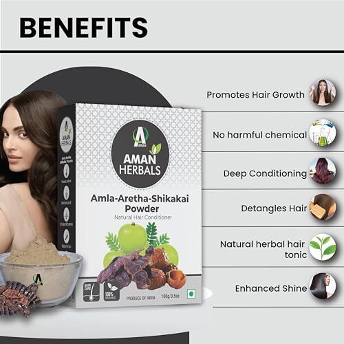 Aman Herbals - 100% Organic Amla Reetha Shikakai Powder For Hair | 3-In-1 Natural Hair Cleanser | Hair Powder Pack Of 200Gm