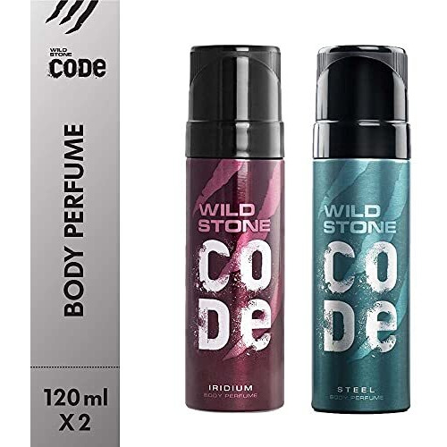 Wild Stone Code Steel & Iridium No Gas Body Perfume Combo For Men,, Pack Of 2 (120 Ml Each)