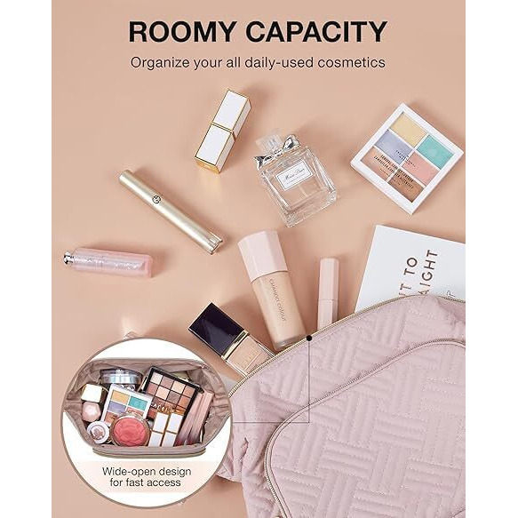 Lyrovo Polyester Travel Makeup Bag Cosmetic Bag Make Up Organizer Case Large Wide-Open Pouch For Women Purse For Toiletries Accessories Brushes (Baby Pink)