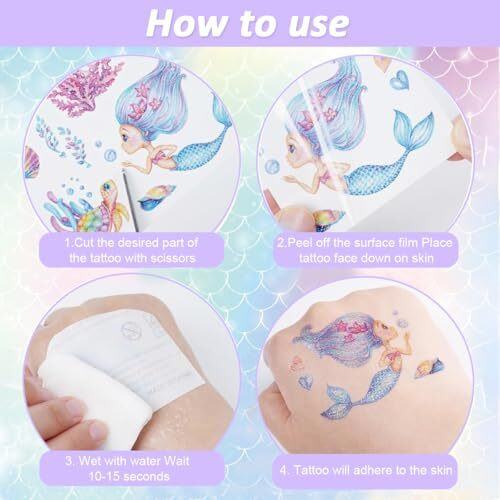 Maycreate 12 Sheet Glitter Temporary Tattoo Stickers For Girls Mix Cartoon Mermaid Unicorn Tattoo Stickers Waterproof Face Makeup Stickers Temporary Tattoo Stickers For Party