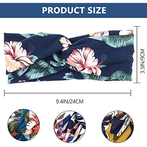 Proberos Wide Headbands For Women, Boho Bandeau Head Bands, Workout Head Wraps, Stretch No Slip Hair Wraps Pack Of 4 (Flower)