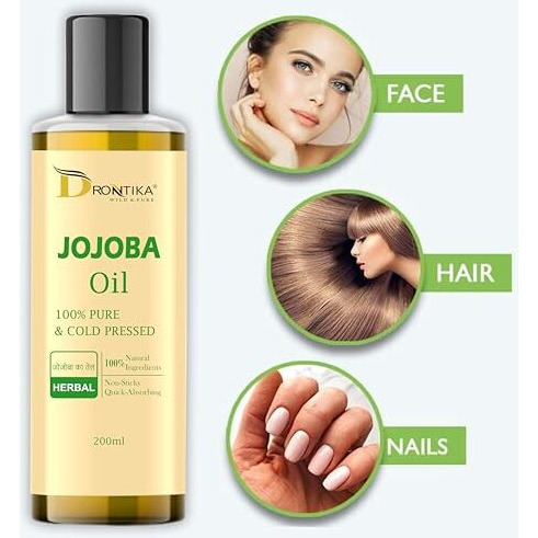 Drontika Wild & Pure Cold Pressed Jojoba Oil For Hair Growth, Face Glow & Skin  200Ml 100% Pure, Organic, Virgin & Unrefined | For Hair Growth, Radiant Skin & Moisturization