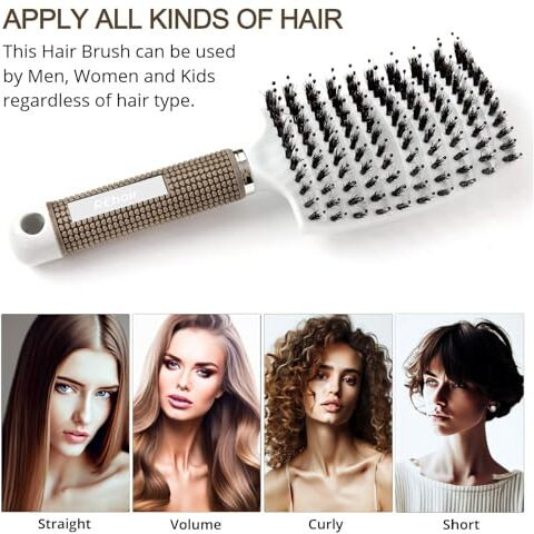 Rehair Premium Detangler Pain Free Boar Bristles Over-Sized Vented Hair Brush For Men & Women (White)