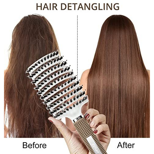 Rehair Premium Detangler Pain Free Boar Bristles Over-Sized Vented Hair Brush For Men & Women (White)