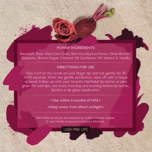 Nat Habit Beetroot Rose Lip Care - Lip Mask & Scrub, Dry & Dark Lips Lightening, Vitamin E, Chemical Free (12Gm, 1)