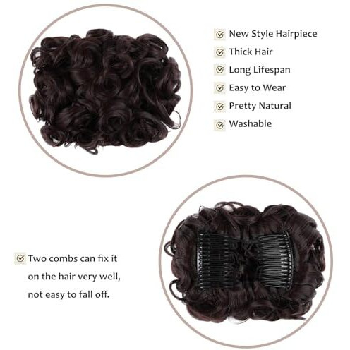 Hair Wala Short Double Combs Messy Curly Wavy Hair Extensions Bun Piece Up Do Drawstring Ponytail Clip In Comb Hair Extensions Chignon, Brown Color