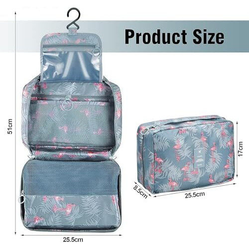 Ts With Techsun Cosmetic Hanging Toiletry Bag For Men Women Travel Organizer Accessory Waterproof Nylon Makeup Shaving Kit Pouch Bag For Men Women (Blue Flamingo), 8.5 Cm