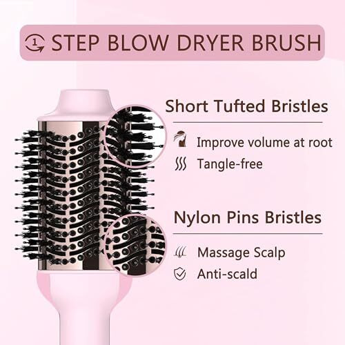 Meditive Hot Air Brush For Hair Styling | Hair Volumizer Blow Dryer Brush, Ceramic Tourmaline Coated, Ionic Technology, 3 Heat & 2 Speed Settings, Lightweight Hair Styler With Overheat Protection & 360 Swivel Cord  Blow Dryer For Hair Volume Hair Volumizer, And Hair Styler In One, 1200 Watts( Pink Colour)