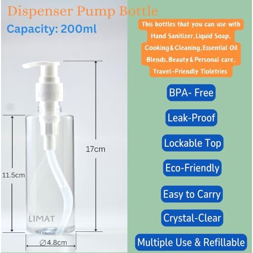 Limat 200Ml Spray Bottles Small, Hair Spray Bottles Empty, Hair Water Spray Bottles For Hair Oiling Bottle, Beauty Water, Perfume, Rosemary, Travel Toiletry Small Plastic Bottles (Pack Of 4)