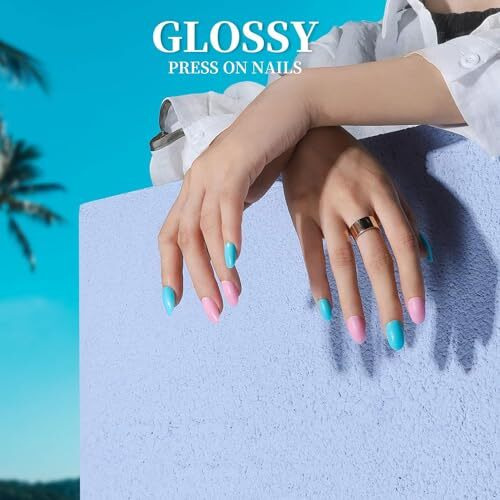 Massmot 24 Color Press On Nails Sets, 576Pcs Glossy Colored Straight Fake Nails, Full Cover Artificial Fingernails Acrylic Tips Manicure Design Decor For Women Girls Diy Nail (Short Oval Nails)