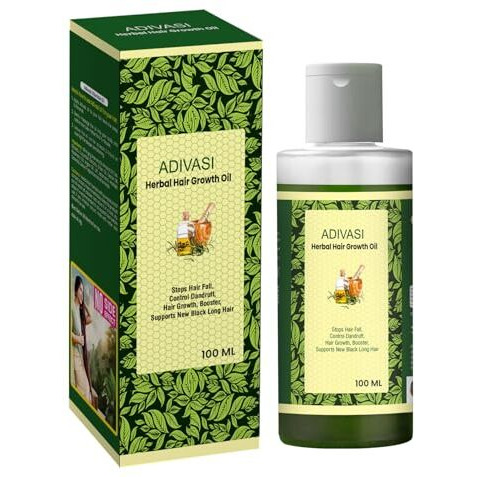 Iscon Life Sciences Natural & Herbal Adivasi Hair Oil Original, 100Ml Traditionally Prepared With Bhringraj, Aloevera Oil, Almond Oil, Tulsi, Onion, Castor, Argon & Haritaki
