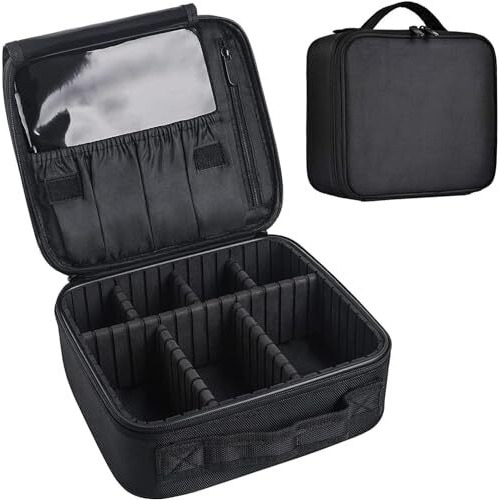 House Of Quirk Makeup Cosmetic Storage Case With Adjustable Compartment - Black(25X22X9Cm)