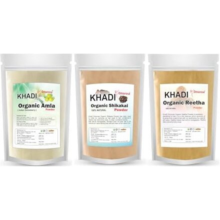 Khadi Omorose Amla Reetha Shikakai Powder For All Type Of Hairs, (100 Grams Each) Combo Of 300 Grams