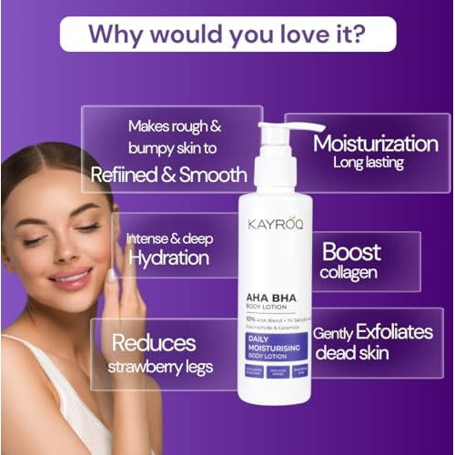 Kayroq Aha Bha Body Lotion, 10% Aha + 1% Salicylic Acid, Daily Moisturising With Niacinamide & Ceramide