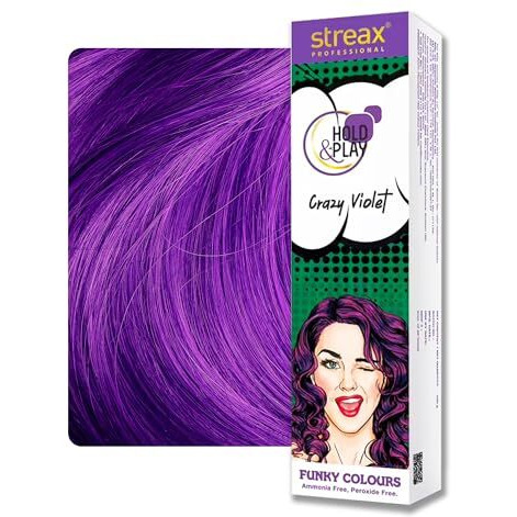 Streax Professional Hold & Play Funky Colours Hair Color, 100G - Crazy Violet 100G