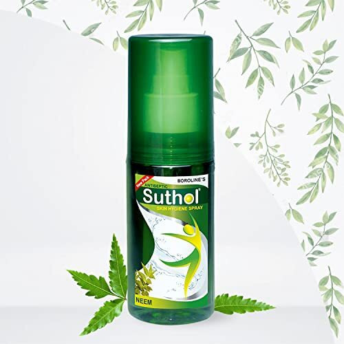 Suthol Boroline's Active Neem Spray 100 Ml X 4 | Stops Skin Irritations, Prickly Heat Itching, Rashes | With Neem, Tumeric & Aloe Vera | Antiseptic Body Hygiene Spray (Pack Of 4)