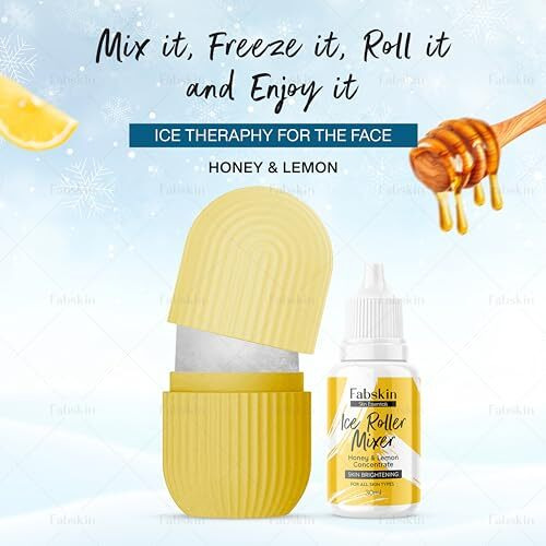 Fabskin Ice Roller For Face, Neck And Body | With Lemon & Honey Ice Roller Mixer 30Ml | Ice Roller For Face Massager | Face Ice Roller For Men & Women | Ice Cube Facial Roller Kit | For Skin Moisturizing & Soothing