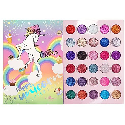 Hudacrush Beauty Glitter Eyeshadow Palette - Shimmery Multicolor Shades, Professional Korean Sparkling Eye Shadow Palette For Glittery Unicorn Looks - 30 Shade