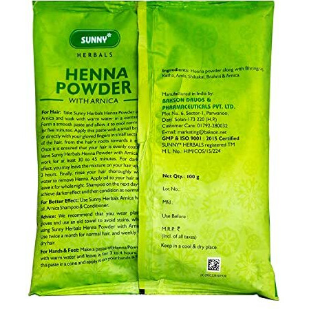 Sunny Henna Powder Fortified With Arnica, Bhringraj, Katha, Amla, Shikakai & Brahmi | With Extra Conditioner For Dry Hair, Natural Colour For Hair, Hands & Feet | For Women & Men 100 Gm (Pack 4)