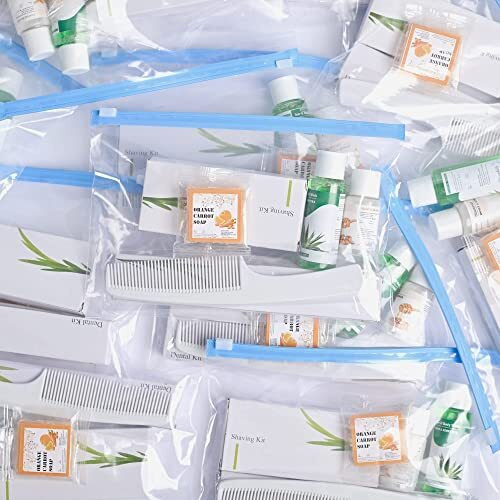 Sevenhills Toiletries 50 Sets Hotel Accessories,Guest House Kit,Guest Room Amenities,Marriage Guest Toiletry Kit Hospital Kit Zipper Pouch 9 X 6 Inch (50 Sets)