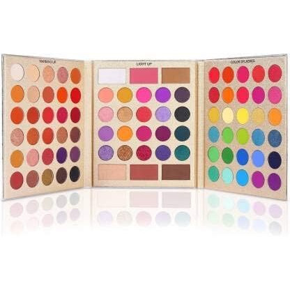 Everdiva Eyeshadow Palette With Brush, Semi-Matte Shimmery Glossy Metallic Eye Shadow Highlighters Contour Blush Powder All In One Makeup Pallet - 86 Colors