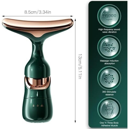 Alwafli Face Slimming And Uplift Wand Anti Wrinkles 3-In-1 Beauty Massager For Face Neck Eyes Thermal And Vibration Technologies For Skin Care Glowing Smooth And Tightening Skin (Green)