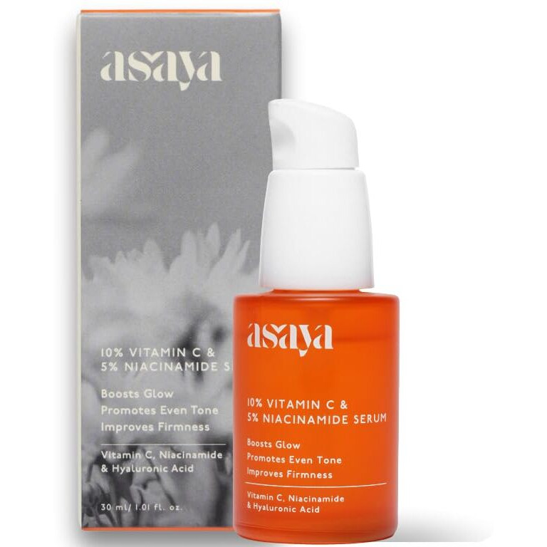 Asaya 10% Vitamin C Face Serum For Brightening & Glowing Skin | With 5% Niacinamide & Hyaluronic Acid | Dark Spot Correcting & Barrier Support | For Skin Radiance | Non Irritating & Non Sticky | Brightening Serum For Dull Skin | Reduces Dark Spots | Treats Pigmentation | Beginner Friendly | For Men & Women | Oily, Dry & Sensitive Skin | 30 Ml