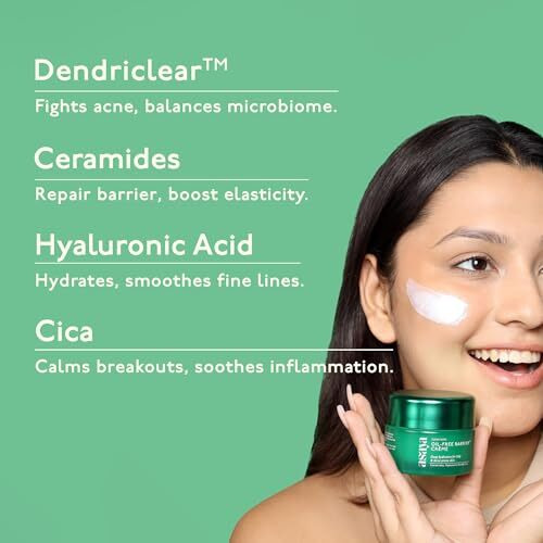 Asaya Barrier+ Oil-Free Moisturizer | Niacinamide, Hyaluronic Acid & Ceramides | With Dendriclear For Acne-Prone Skin | Fights Active Acne & Prevents Breakouts | Strengthens Skin Barrier | Lightweight, Non-Greasy & Hydrating | Cica For Soothing & Oil Control | For Men & Women | Oily, Dry Skin | 50G