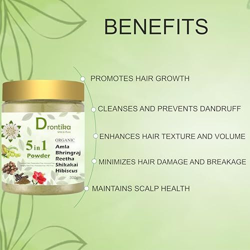 100% Organic 5 In 1 Amla, Reetha, Bhringraj, Shikakai & Hibiscus Powder Combo For Hair Growth & Hair Mask 300Gm. Count1 By Drontika Wild & Pure