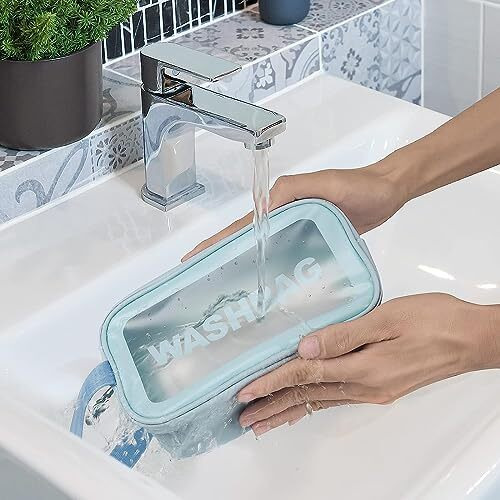 Ts With Techsun Makeup Pouch Travel Toiletries Organizer Cosmetic Bags Portable Organizer Case Carry Pouch For Women Bathroom, Travel Essentials For Women, Toiletry Bag (Small, Blue)