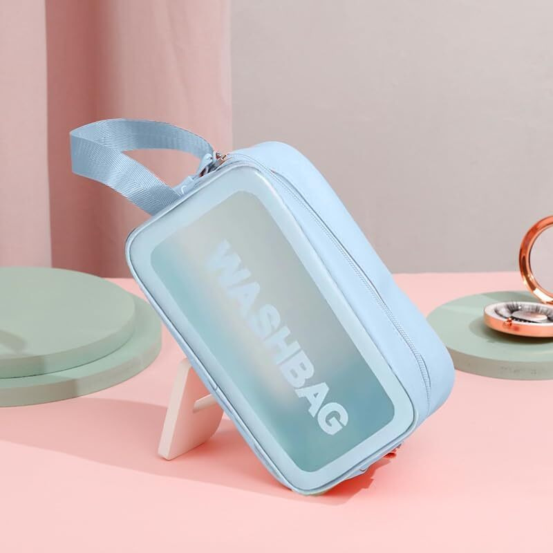 Ts With Techsun Makeup Pouch Travel Toiletries Organizer Cosmetic Bags Portable Organizer Case Carry Pouch For Women Bathroom, Travel Essentials For Women, Toiletry Bag (Small, Blue)
