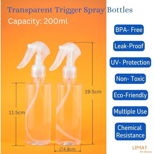 Limat 200Ml Trigger Bottle Sprayer, Hair Water Spray Bottle For Hair Spray Bottles Empty For Cosmetic, Makeup, Beauty& Hair Designing, Face Spray Bottles Small Mist Bottle (Set Of 2)