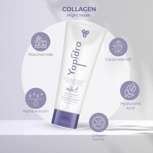 Yapidra Korean Overnight Collagen Peel-Off Mask | Advanced Firming, Hydrating & Elasticity Care | Reduces Sagging & Dullness | Hydrolyzed Collagen For Glowing Skin | Deeply Nourishing & Lightweight | Suitable For All Skin Types | 75Ml (2.53 Fl.Oz)