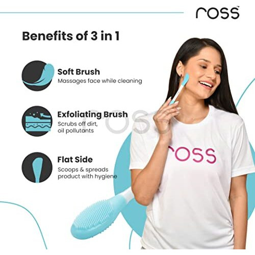 Ross Silicone Face Mask Applicator & Lip Facial Cleansing Brush Made With Ultra Hygienic Soft Silicone Bristle For Gentle Exfoliation (Turquoise)