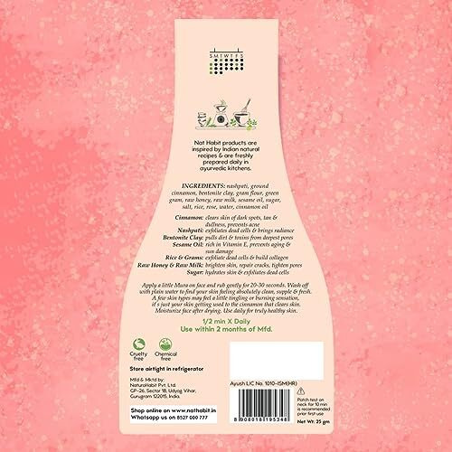 Nat Habit Face Scrub Cinnamon Nashpati Radiance Exfoliating Mura For Tan, Deep Cleansing, Pigmentation & Blemish Control, Chemical Free (Pack Of 2 X 25 Gm)
