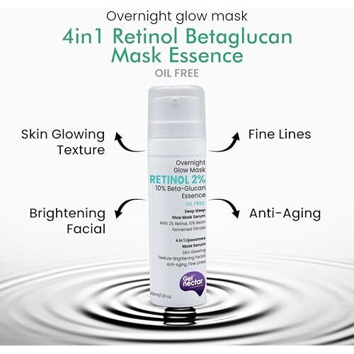 Get Nectar Happiness Overnight Glow Mask Night Serum 2% Retinol (Oil Free) With Beta-Glucan & Bean Essence For Anti-Aging, Fine Lines, Wrinkles & Younger-Look (30Ml)