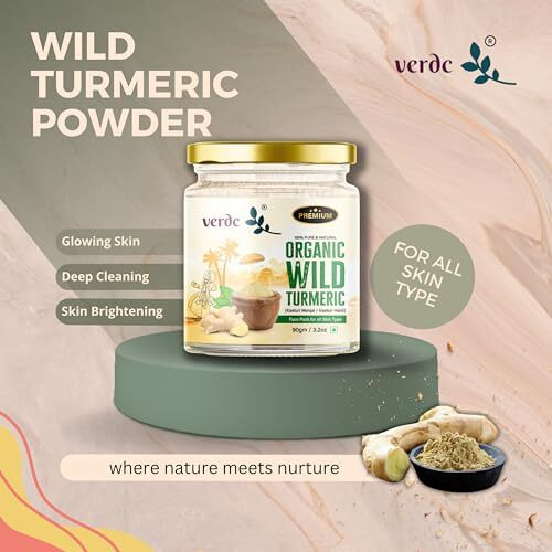 Verdc - Wild Turmeric Powder | 100% Natural Organic Kasturi Manjal/Haldi For De-Tan, Glowing Skin,Dark Spots, Acne Control - 90 Gm (Face Pack Powder) (Men/Women) (Pack Of 1)