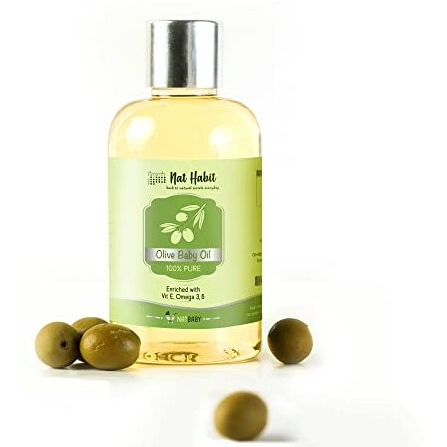 Nat Habit 100% Pure Olive Baby Oil For Baby Skin & Hair, Enriched With Vit E & Omega-3, 6 Non-Refined, Llp Free, Chemical & Preservative Free - 100 Ml